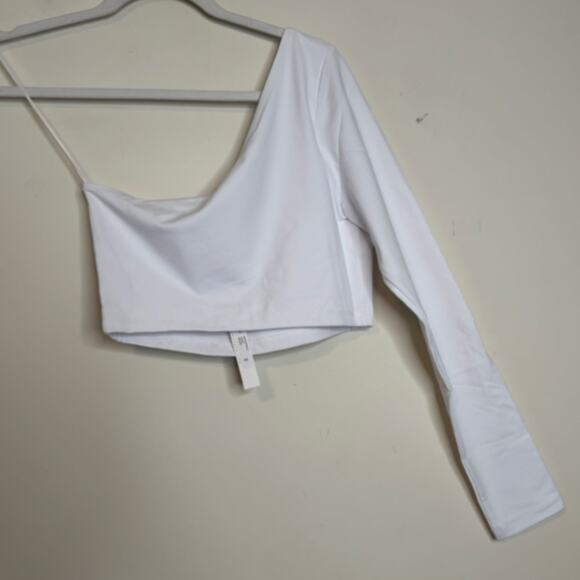 Susana Monaco One Shoulder Crop Long Sleeve Top in Sugar White NWT Size Large - Picture 4 of 8